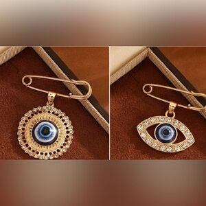 Greek Gold and Blue Evil Eye Brooch safety pin new BLESSED 😇 BYGreek priest